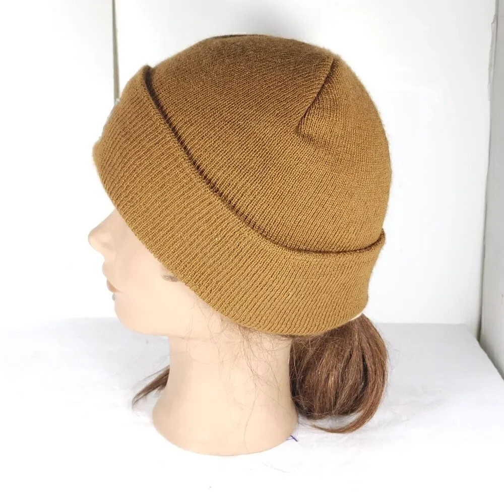Carhartt Youth One Size Brown Ribbed knit Logo Pull On Cuffed Beanie Hat
